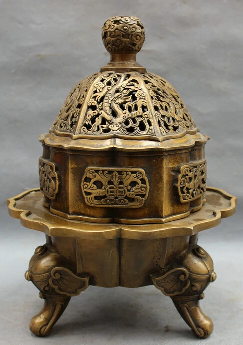

S5333 12" Tibet Bronze Cloud Fly Dragon Elephant Head Statue Incense Burner Censer D0318