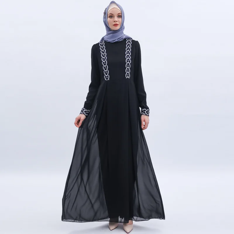 Мусульманская вышивка abaya кимоно полное платье шифоновый кардиган Кафтан одеяние мусульмане Jubah Ближний Восток Eid Рамадан Исламская одежда
