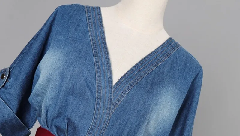 Синее сексуальное элегантное женское джинсовое платье подиумное женское платье-миди с v-образным вырезом на спине и рюшами джинсовые платья Vestidos