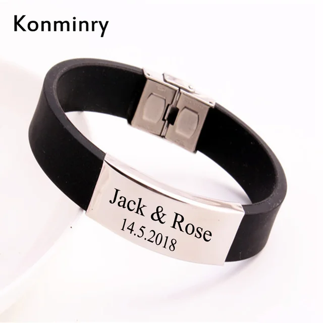 fashion stainless steel custom name date word bracelets laser