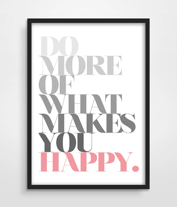 Typography Poster Retro Print Happiness Pink Greyscale Graphic Design Inspirational Quote Font Kitchen Art Be Happy-2