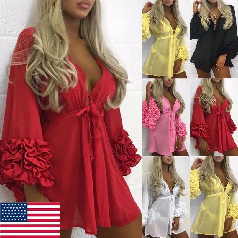 

2019 Hot Sale Women Mini Beach Dress Cover up Kaftan Sarong Summerwear Swimwear Bikini Summer