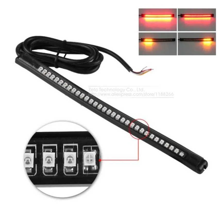 

32/48LED Car Auto Motorcycle LED Turn Signal Light Turning Tail Brake Stop License Plate Lamp Rear Light Strip 8" Red/Amber