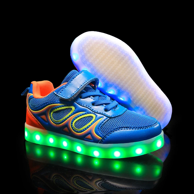 Tanie JawayKids USB ładowanie świecące dzieci trampki z diodami led dzieci moda świecące buty chłopcy dziewczęta składane sportowe buty do biegania