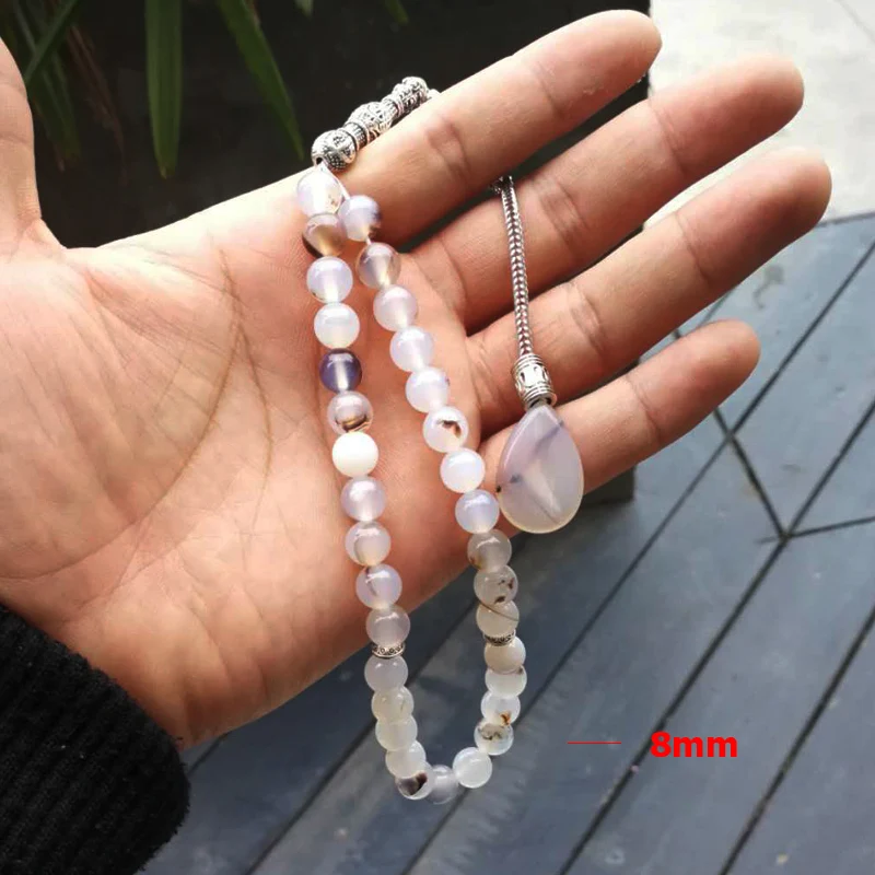 natural ágata pedra tasbih contas islâmico luxuoso rosário masculino muçulmano misbaha gemstone contas de oração pulseiras eid presente