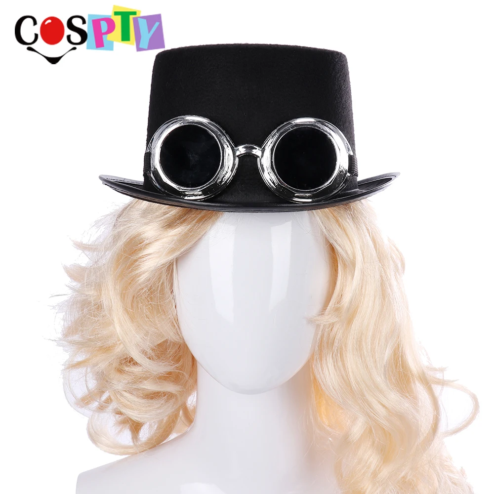 

Cospty Vintage Punk Style Black Hats with Goggles Carnival Cosplay Costume Accessories Steampunk Hat for Men and Women