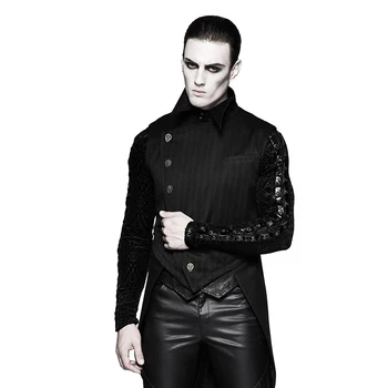 

Western Style Gentleman Striped Body Suit Style Buckle Swallowtail Waistcoat Vest Lapel Slant Irregular Waist Long Vest