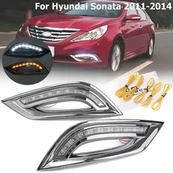 Для hyundai Sonata 2011 2012 2014 2013 1 пара белый Габаритные огни светодио дный DRL LED поворота световой сигнал стайлинга автомобилей туман лампа