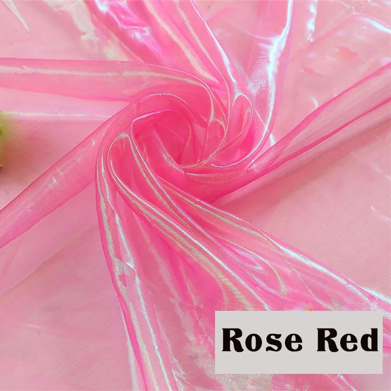 Флуоресцентные ткани красочные блестящие марлевые ткани для сцены свадьбы декоративная ткань вуаль прозрачная голографическая ткань 1 ярд - Цвет: Rose Red
