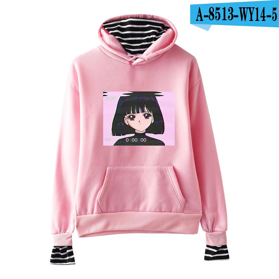 Vaporwave Харадзюку 2D принт японского аниме Kawaii поддельные два предмета Толстовка горячая Распродажа толстовки высокого качества Свитера большого размера - Цвет: pink