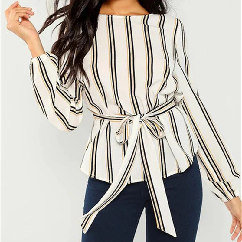 Women Chiffon Blouse Shirt 2019 Female Clothing Long Sleeve Blusas Chiffon Women's Office Blouses Print Striped Dot Lady C0567