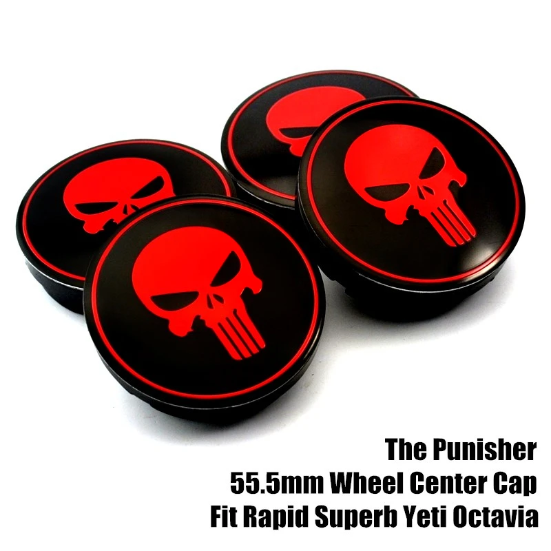 4 Pcs Punisher Red Skull 56mm Wheel Center Cap for Skoda Rapid Superb