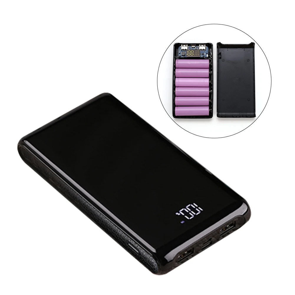 

6 Sections 18650 Digital Display Power Bank Case Housing No Welding Mobile Storage Portable Charger Box Dual Interface DIY Kit