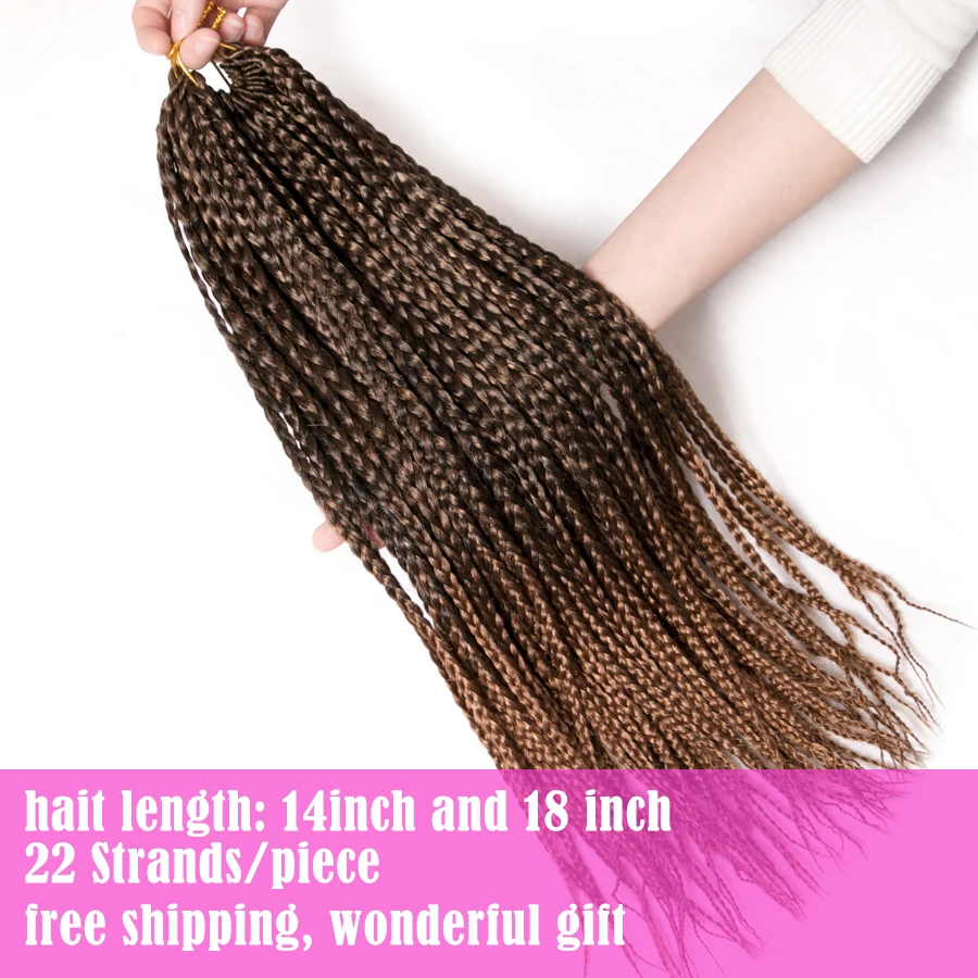 VERVES Box Braids Hair Synthetic 14 inch and 18 inch Crochet Hair Extensions 22 Strands/pack Ombre Braiding Hair Braids 3