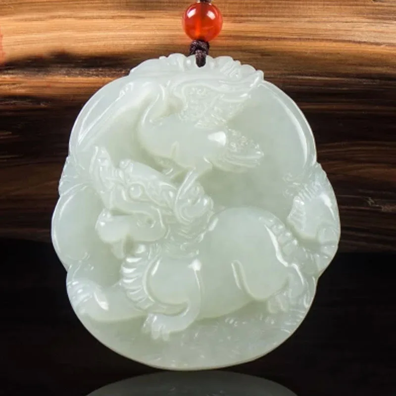 Natural Xinjiang HeTian Yu white jade PIXIU pendant Du zhan aotou Yu