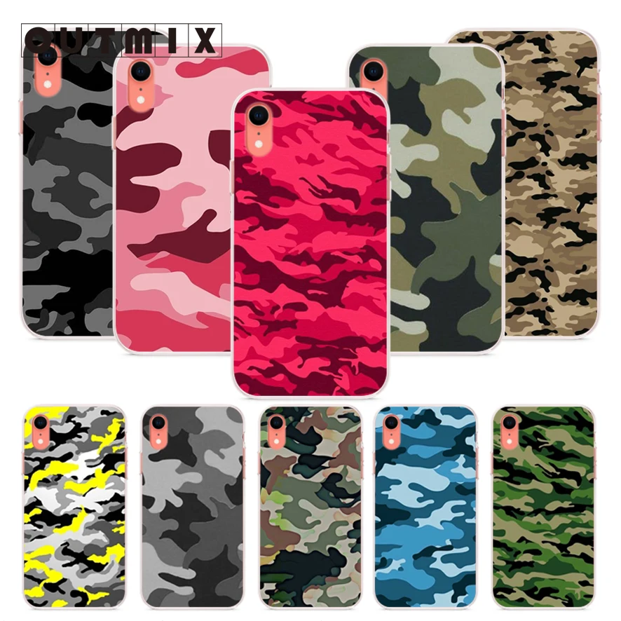 

OUTMI Camouflage Pattern Camo military Army Case Soft Silicone Cellphones For iPhone 7 7plus 8 8plus X XS XR max 5 5s 6 6S 6plus