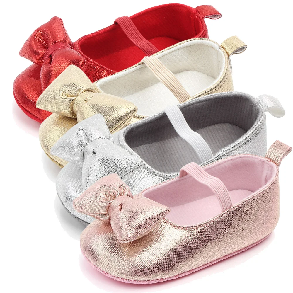 Newborn Baby Shoes Girls 2019 For New Born Infant Toddler Babies Walking Gold Red Bowknot Baby Shoe