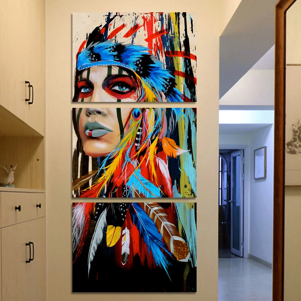 wall inch center 16 frame 1Piece/3Piece Girl's Quality Feathered Indian Young High