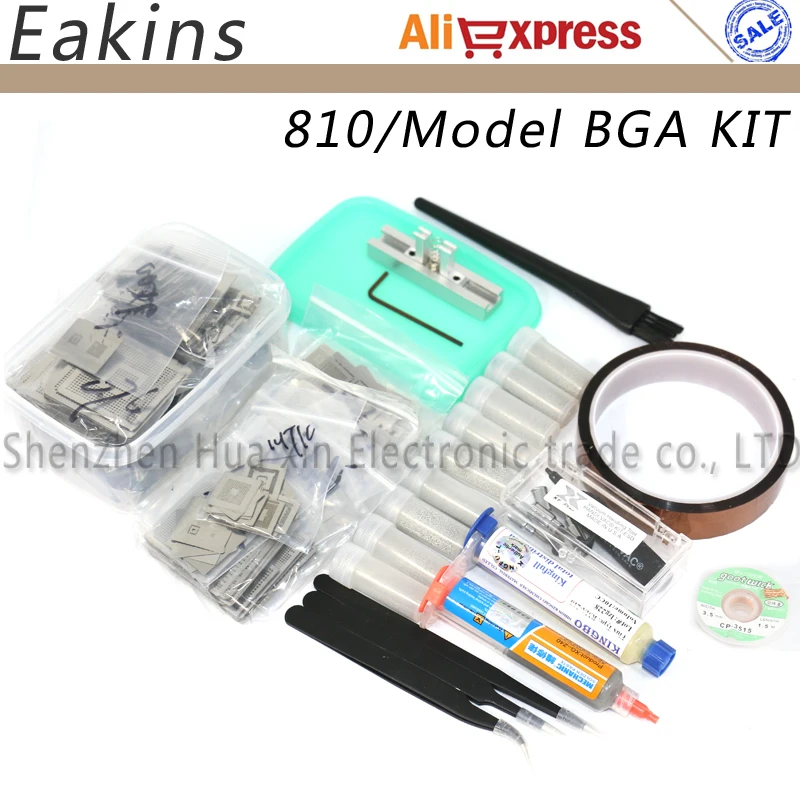 

810/model Direct heating BGA Stencil tools kti Bga Reballing StencilESD Tweezers+Solder balls+Paste flux+BGA Desoldering Wire