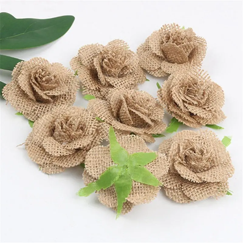 5Pcs Handmade Burlap Flowers Vintage hessian Jute Wedding Christmas Decoration Party Supplies Natural color Shabby Chic 62493