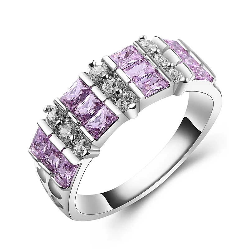 

Fashion colorful finger ring pave cubic zirconia Elegant simple design Pink Purple Crystal Anniversary Jewelry Circle Rings