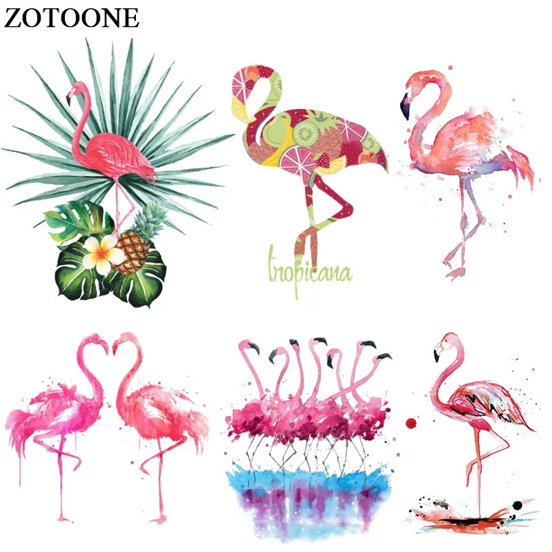 

ZOTOONE Lovely Flamingo Patch Iron On Animal Patches Heat Transfer Applications For Girl Clothes DIY T-shirt Dressed Applique E