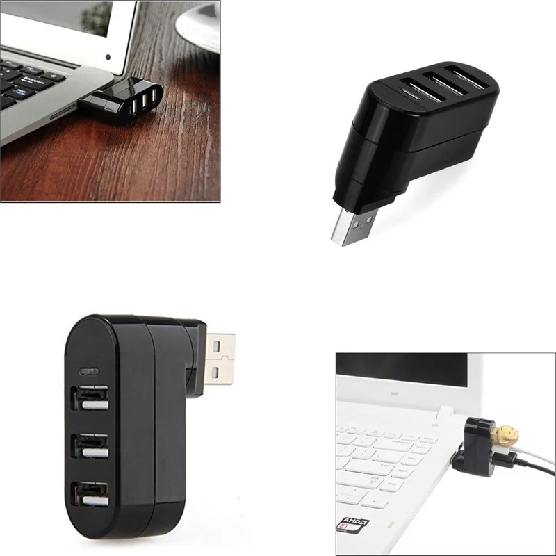 Mini 3 Port USB 2.0 Rotate Splitter Adapter Hub PC Lap Expansion Schwarz For Notebook/Tablet Computer PC Peripherals