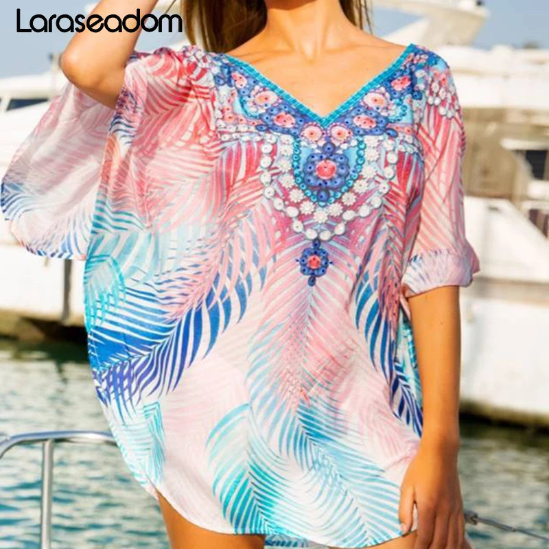 2019 Boho Хлопковое платье туника пляжные комбинезоны для женское парео де пляжный