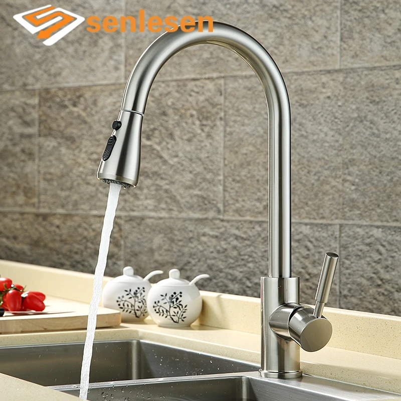 

Senlesen Kitchen Faucet Pull out Sprayer Vessel Sink Faucets 360 Swivel Single Handle Hot and Cold Water Mixer Taps