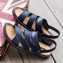 Уличные сандалии для мужчин, большие размеры 38-46, мужская повседневная модная обувь, повседневные летние тапочки, повседневные синие, коричневые мужские сандалии на плоской подошве