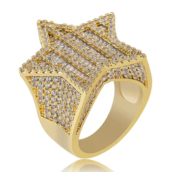 

New Iced Out Super Star Rings For Men/Women Micro Paved Gold Silver Color Finish Cubic Zircon Charm Hip Hop Jewelry Ring Gifts