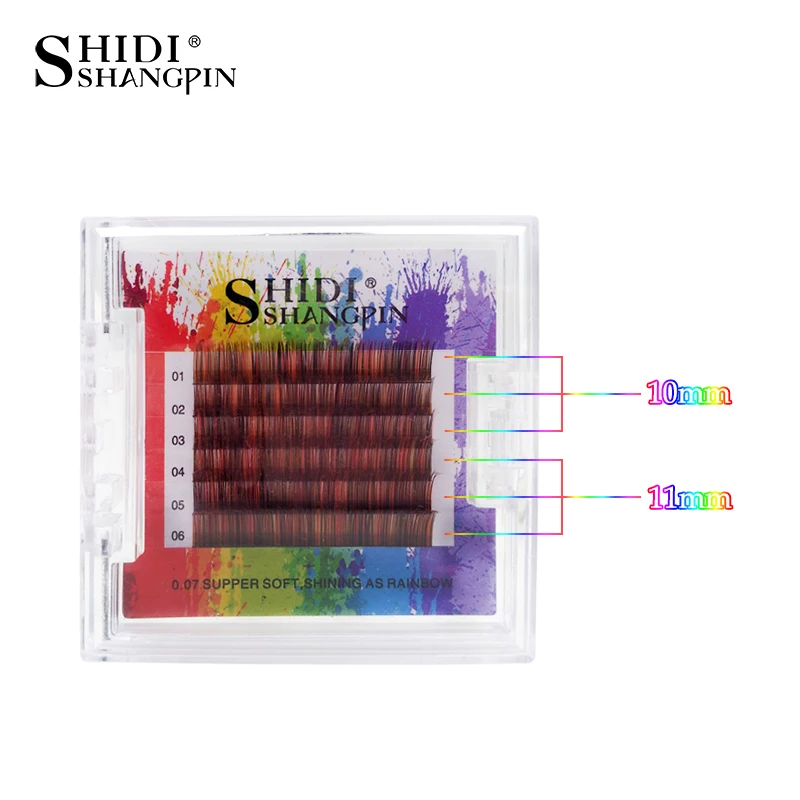 SHIDISHANGPIN 6 рядов/поднос радужные цветные ресницы для наращивания C Curl 0,07 мм Искусственные норковые цветные ресницы ручной работы индивидуальные ресницы