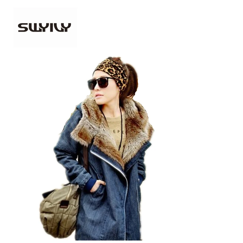 Wool Liner Woman Cotton Parkas ,2017 New Fur Line Hooded Thick Cotton Coat ,Super Warm Winter Denim Jackets