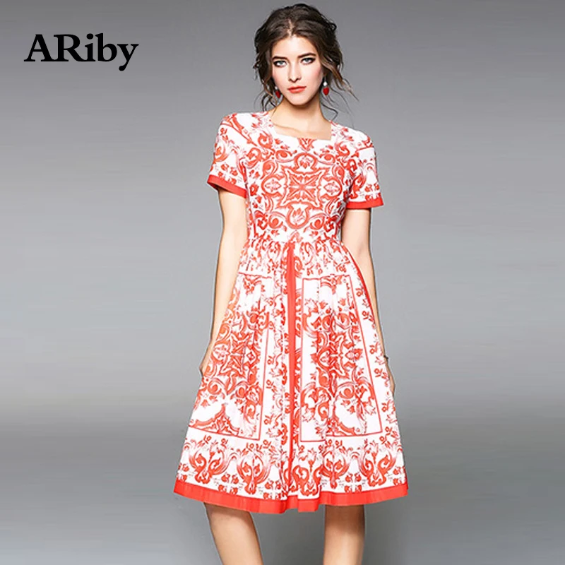 Women Dress 2019 New Spring/Summer Fashion Office Lady Temperament Printed Square Collar Short Sleeve Slim A-Line Dress Vestidos