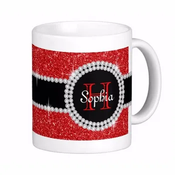 

Colorful Ruby Red Glitter Monogrammed White Coffee mugs Tea Mug Customize Gift By LVSURE Ceramic Mug Travel Coffee Mugs