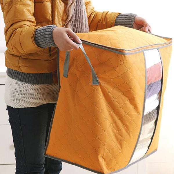 Bamboo Charcoal Zipper Handles Cloths Storage Bags Space Saver