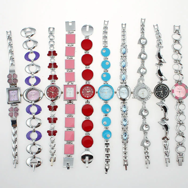 10 шт./лот, разноцветные женские часы из нержавеющей стали, кварцевые наручные часы, подарки JB1T