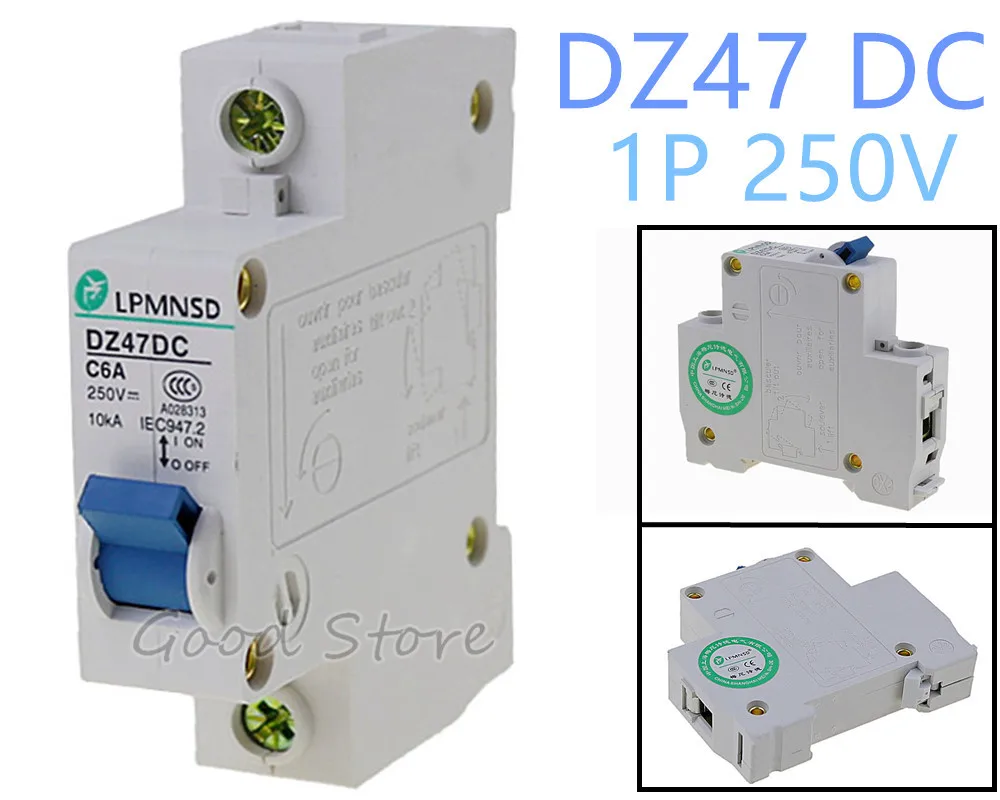 DZ47 постоянного тока 1 P 6A 10A 16A 20A 25A 32A 50A 63A 250V Фотоэлектрические работающий на постоянном токе от солнечных батарей цепи автоматический воздушный выключатель 1 палки C45
