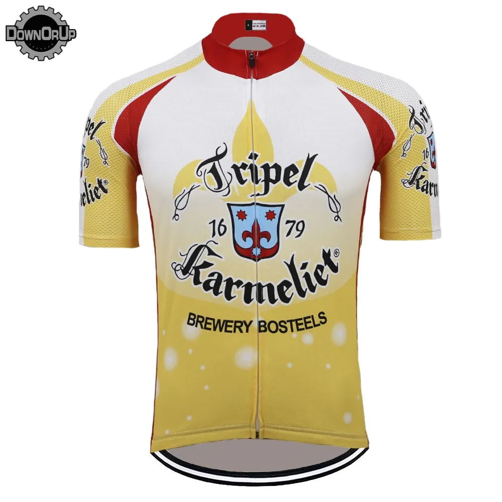 Классическая мужская велосипедная Джерси из Бельгии, гоночная одежда, рубашка с коротким рукавом, мотобайк, велосипед, велотренажер, одежда Maillot Ciclismo DUVEL - Цвет: Золотой