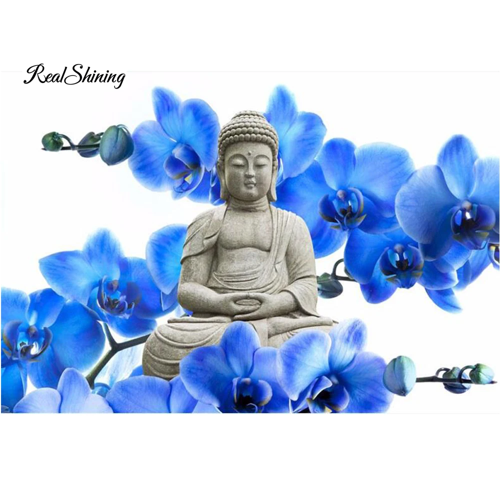 

REALSHINING 5D Diamond Painting Buddha Orchid Room Decor Needlework Crafts DIY Diamond Mosaic Embroidery Full Crystal D10