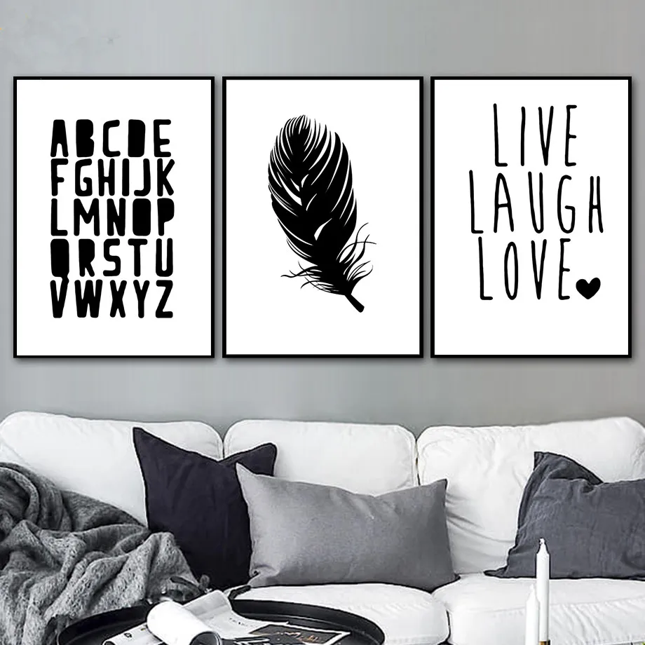 Alphabet-Feather-Quotes-Love-Wall-Art-Canvas-Painting-Nordic-Posters-And-Prints-Black-White-Wall-Pictures