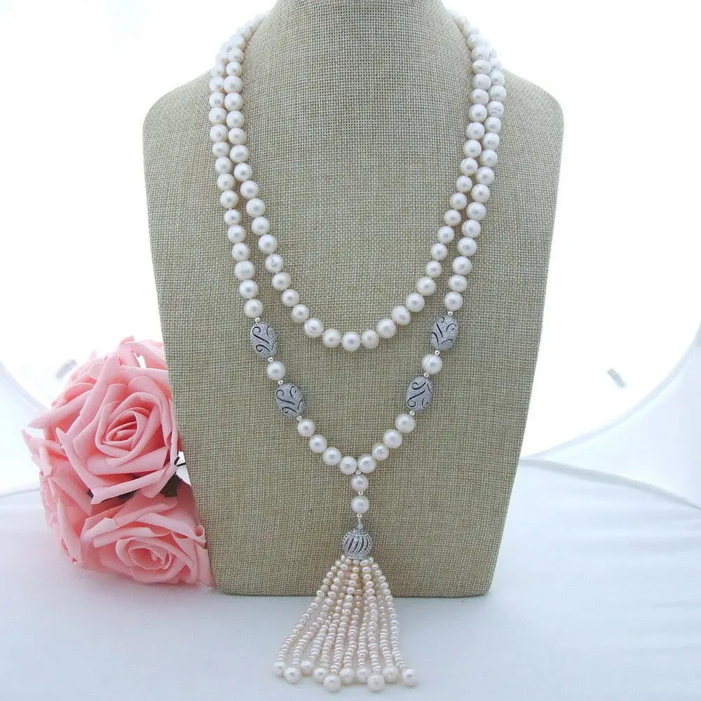 

AB091103 22"-26'' White Pearl Necklace CZ Pendant