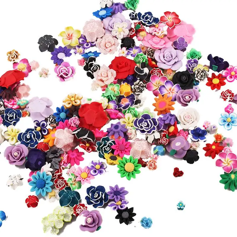 

30pieces Mix 10~35mm Colorful Polymer Clay Fimo Flower Beads For Diy Women Brooch Necklace Jewelry Finding