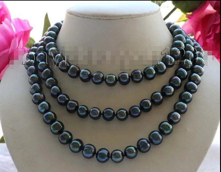 

FREE shipping>>>>50" Longest Genuine Natural 11mm Black Round Pearl Necklace #f2028!