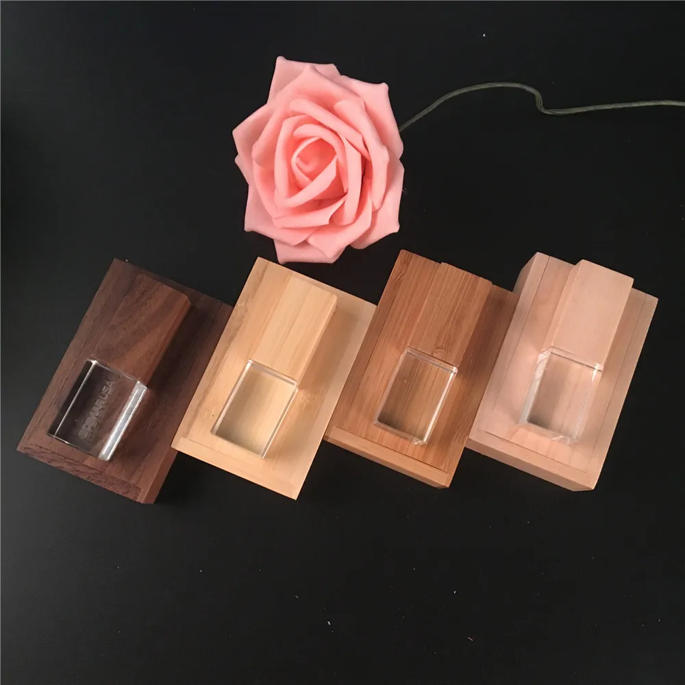 Wedding Photography Custom LOGO Wooden Crystal + Wooden box USB 2.0 Version memory flashs stick pen drive