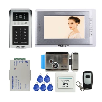 

Free Shipping 7" LCD Color Screen Video Door Phone Intercom System + 700TVL HD Outdoor RFID Code Keypad Number Camera + E-lock