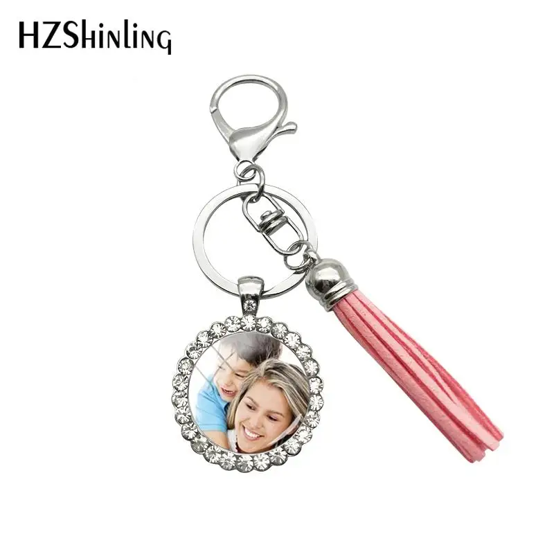 

Personalized Custom Crystal Tassel Keychain Photo Of Your Baby Mum Of Child Grandpa Parent Well-Beloved Keyring The Family OMG