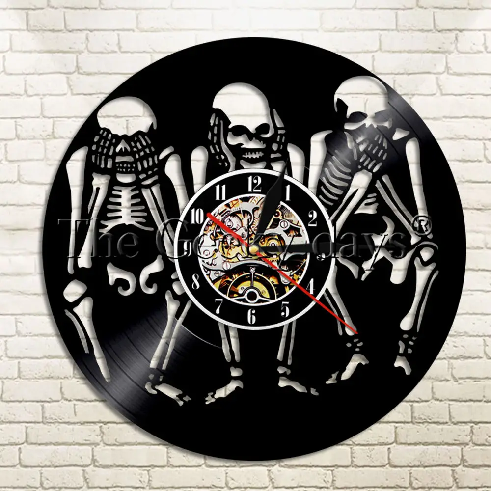 1Piece Evil Skulls Vinyl Record Wall Clock No Look No Listen No Say