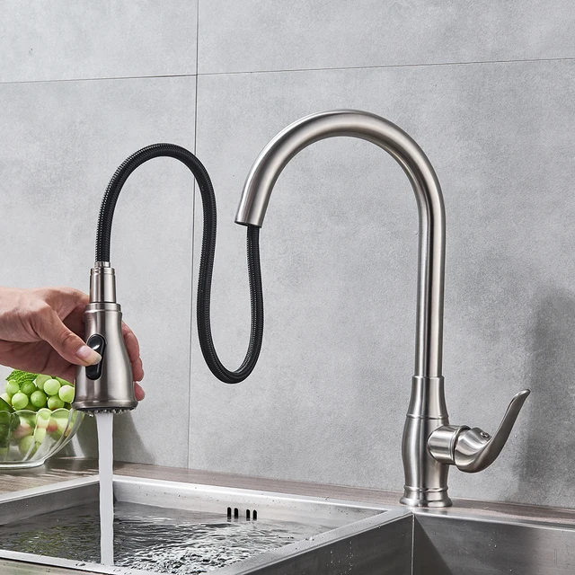 Special Price Nickel Brushed Solid Brass Kitchen Faucet With Hot & Cold Switch Kitchen Tap Vessle Mixer Tap Dual Sprayer Pull OutTap