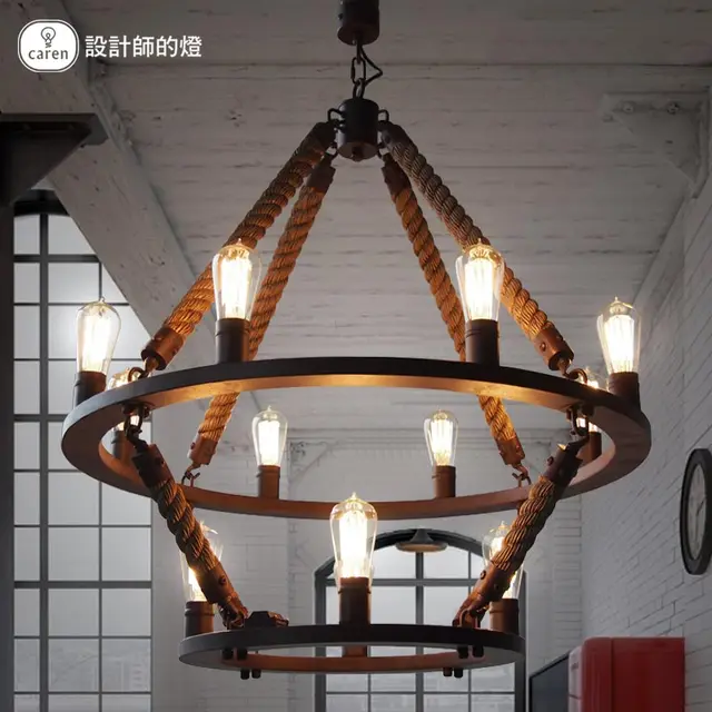 vintage loft rope hemp pendant light double layers iron hanging lamp manmade fixtures industrial style hotel